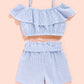 Baby Girl Pin Striped Cold Shoulder Top & Shorts