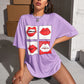 Drop Shoulder Lip Print Longline Tee