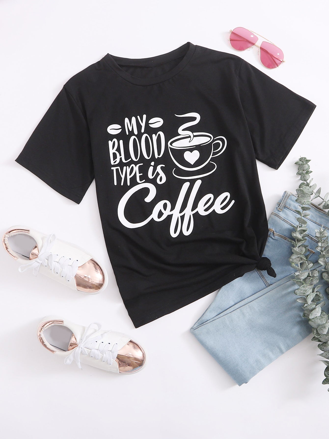 Slogan And Coffee Cup Graphic Tee