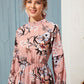 Mock Neck Floral Print A-line Dress