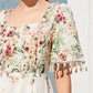 Square Neck Floral Print Fringe Trim Dress