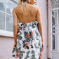Tropical Print Ruffle Detail Halterneck Dress