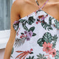 Tropical Print Ruffle Detail Halterneck Dress