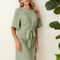 Keyhole Back Flutter Sleeve Belted Textured Dress