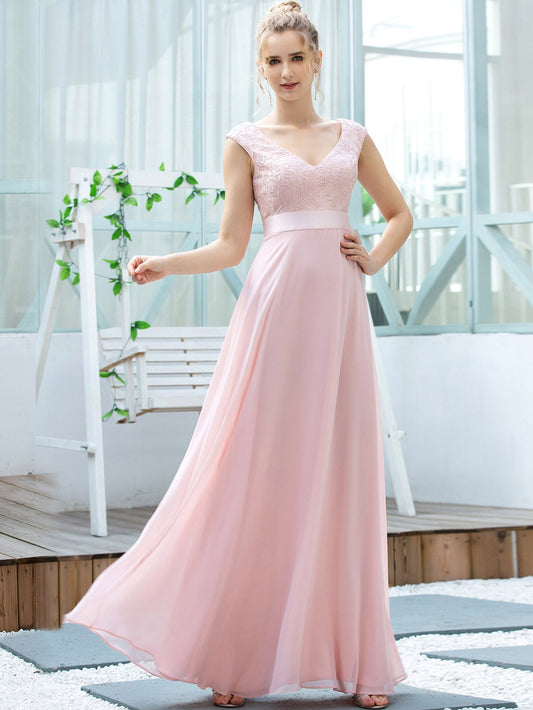 Guipure Lace Bodice Chiffon Dress