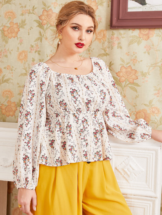 Plus Floral Print Peplum Top