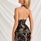 Mandarin Collar Dragon Jacquard Halter Dress