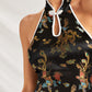 Mandarin Collar Dragon Jacquard Halter Dress