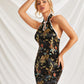 Mandarin Collar Dragon Jacquard Halter Dress