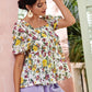 Allover Floral Shirred Peplum Blouse