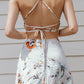 Lace Up Backless Floral Print Slip Dress
