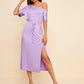 Asymmetrical Neck Split Thigh Drawstring Fitted Dress