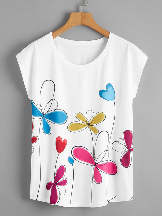 Floral Print Batwing Sleeve Tee