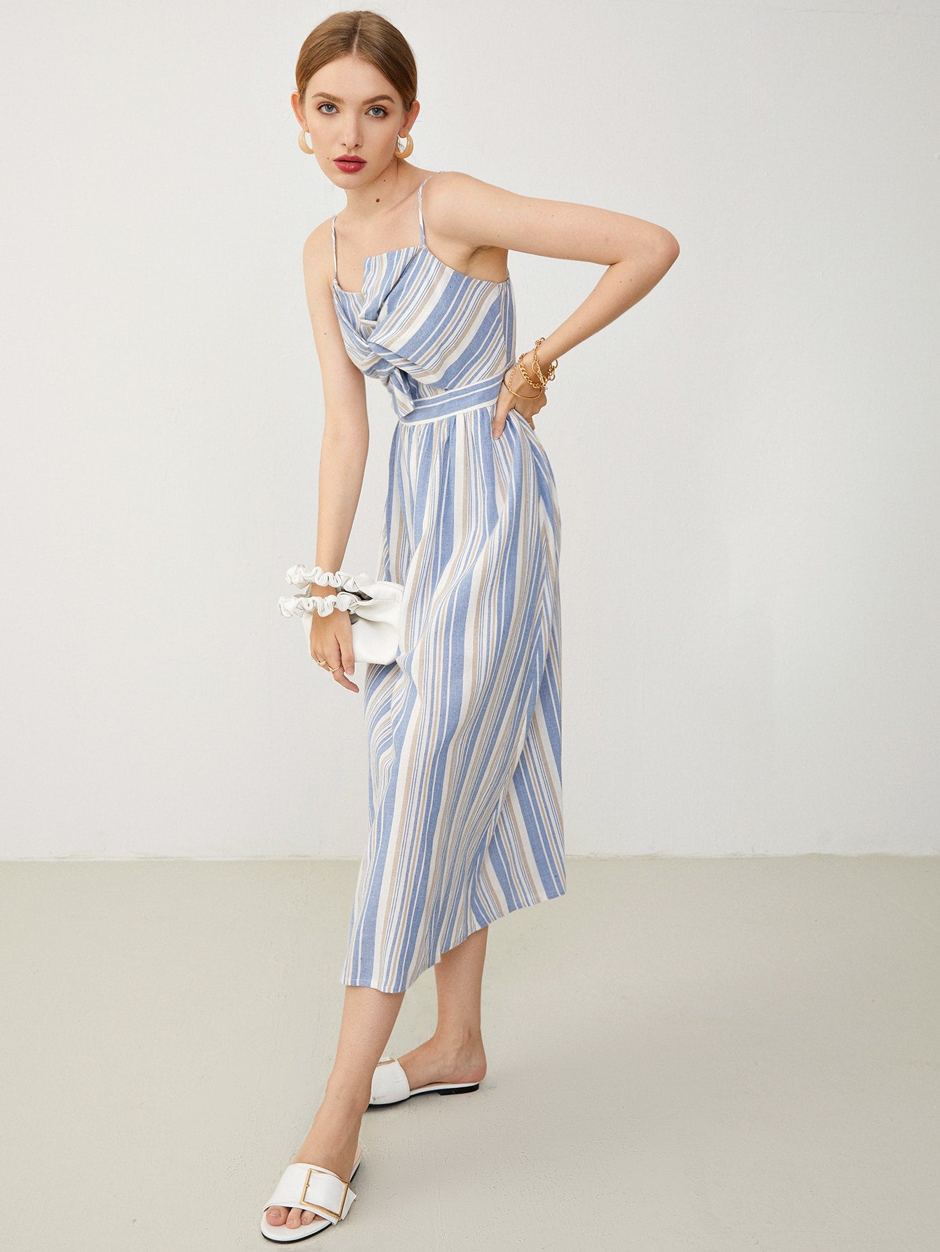 Knot Front Striped Cami Dress