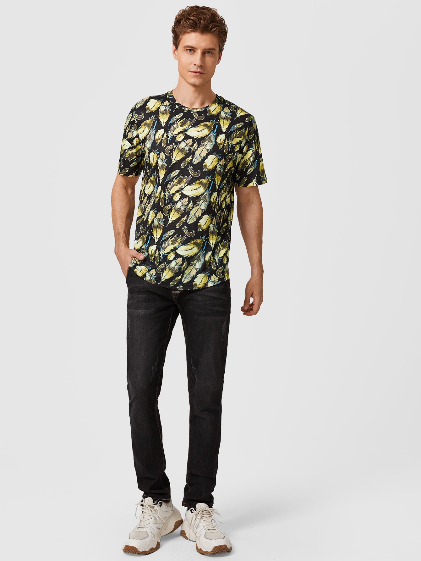 Men Allover Feather Print Top