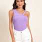 Asymmetrical Neck Rib-knit Solid Top