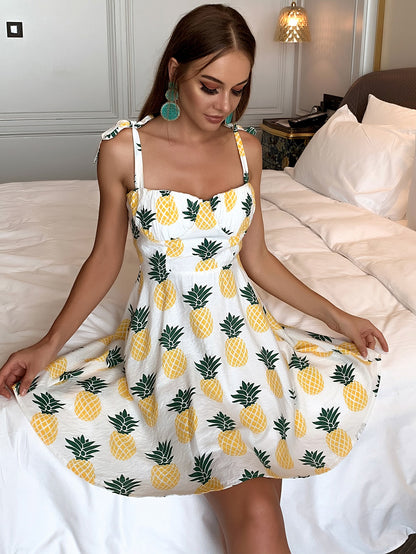 Pineapple Print Knotted Strap Cami Dress