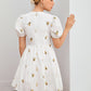 Puff Sleeve Embroidery Floral Dress