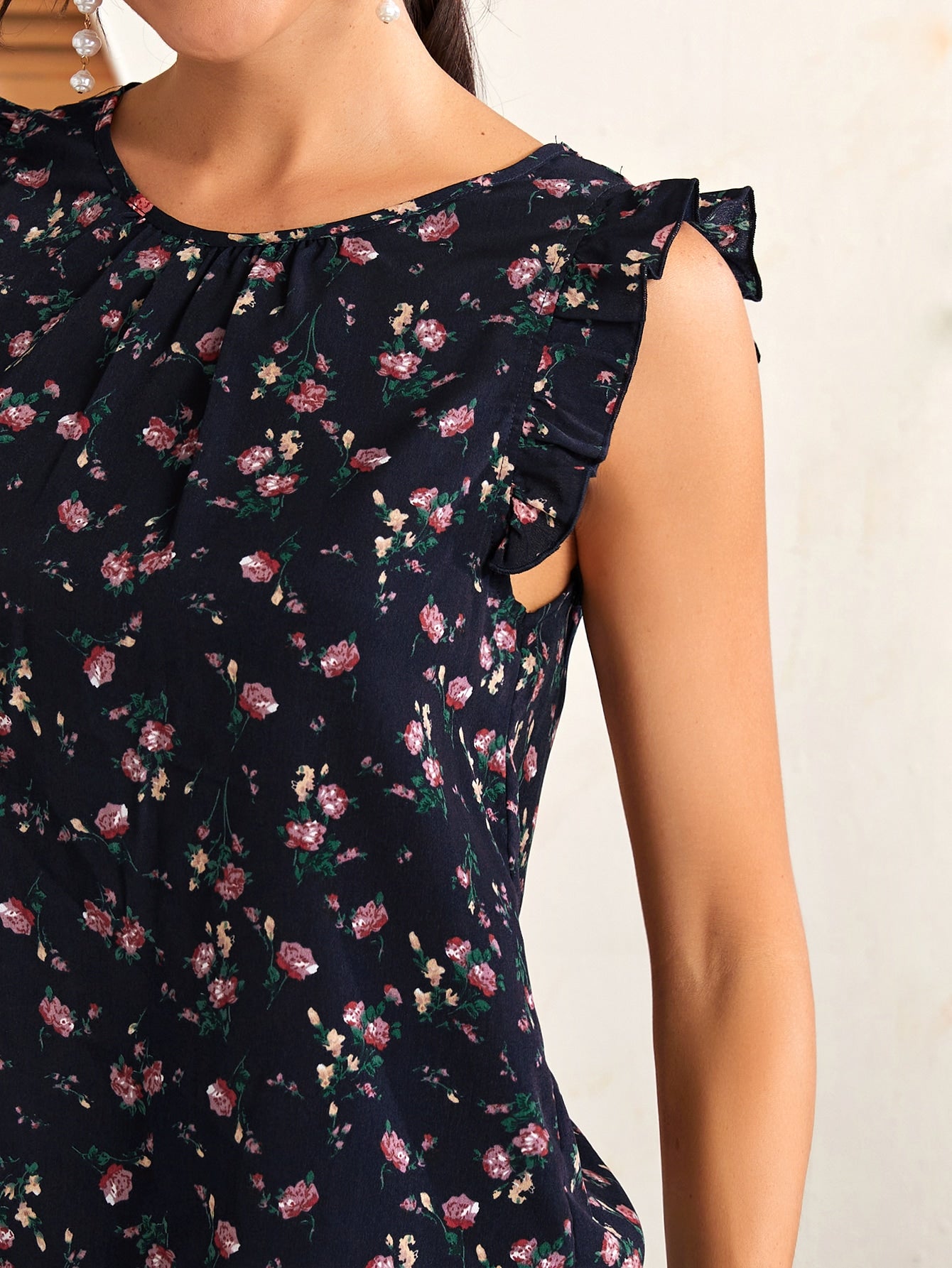 Ruffle Armhole Floral Top