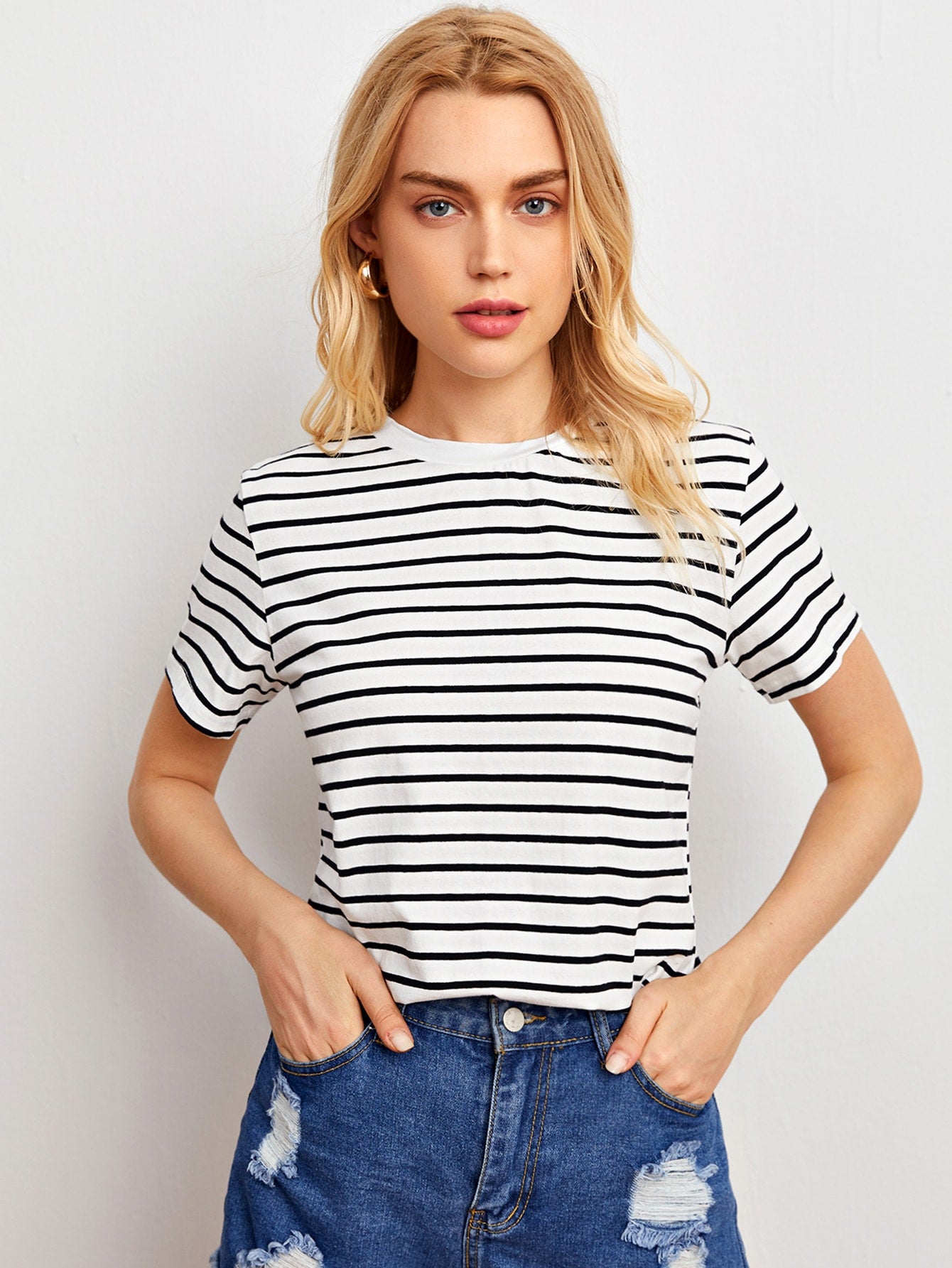 Black And White Striped Tee