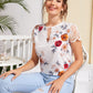 Keyhole Neck Guipure Lace Sleeve Floral Top