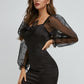 Bow Front Sheer Organza Sleeve Satin Dress