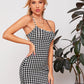 Lace Up Backless Gingham Bodycon Dress