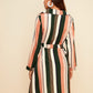 Colorful Stripe Drawstring Waist Shirt Dress