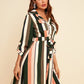 Colorful Stripe Drawstring Waist Shirt Dress