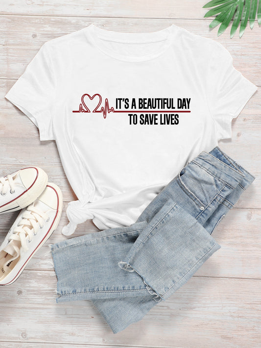 Slogan & Heart Print Tee