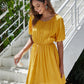 Lantern Sleeve Ruched Swing Dress