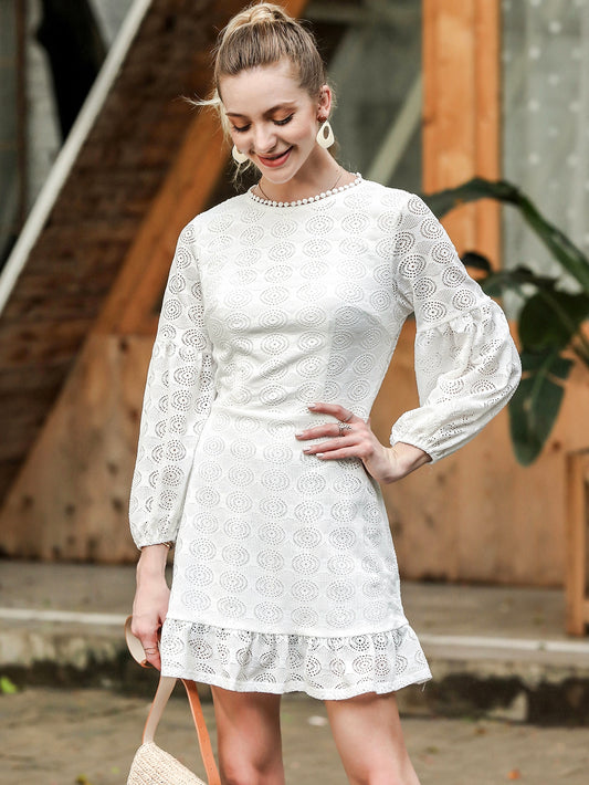 Split Back Ruffle Hem Eyelet Dress