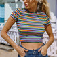 Striped Colorblock Crop Tee
