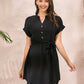 Notched Neck Half Button Belted Shirt Dress