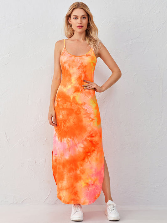 Tie Dye Split Cured Hem Slip Dress