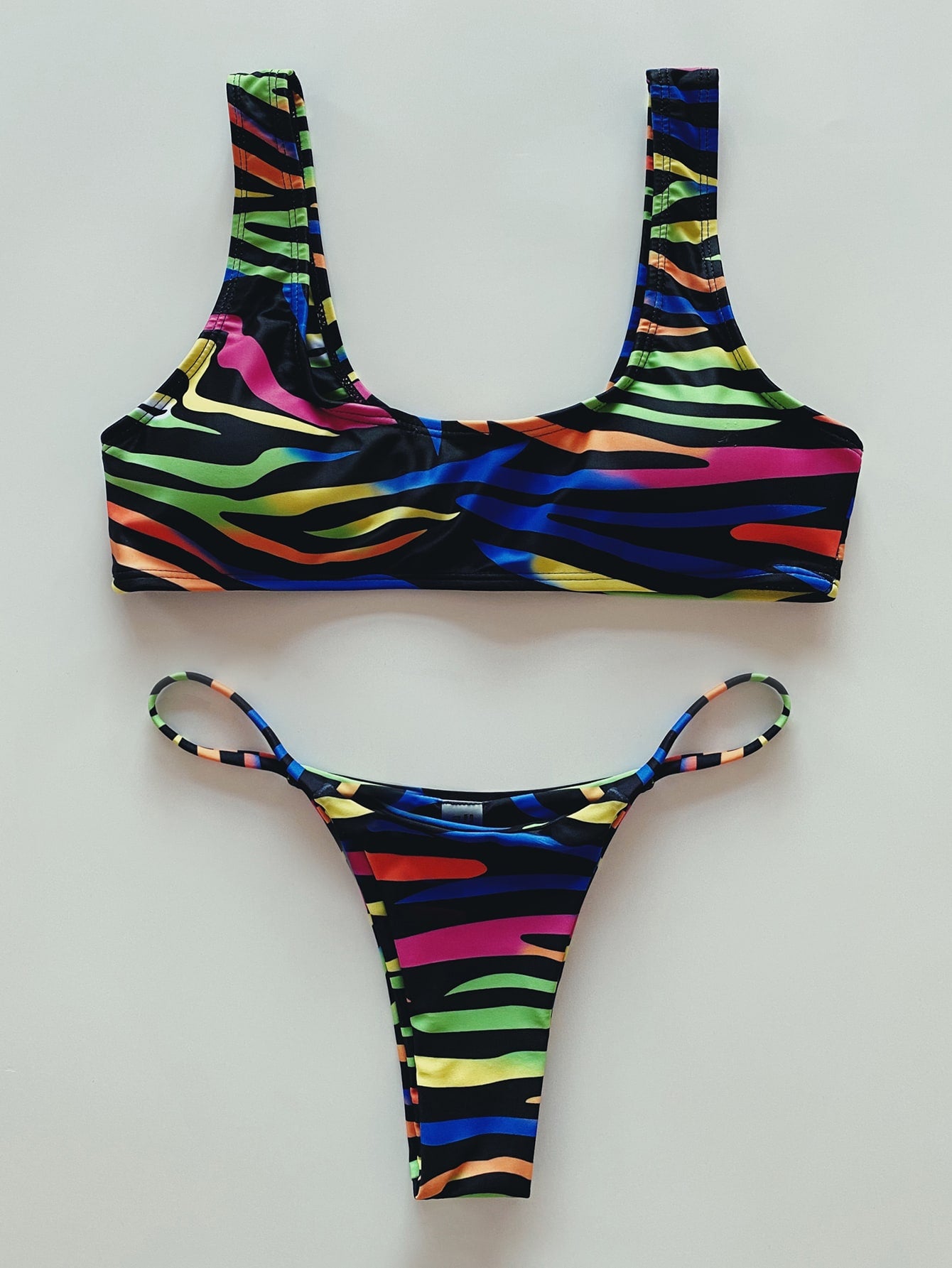 Graphic Print Thong Bikini Swimsuit