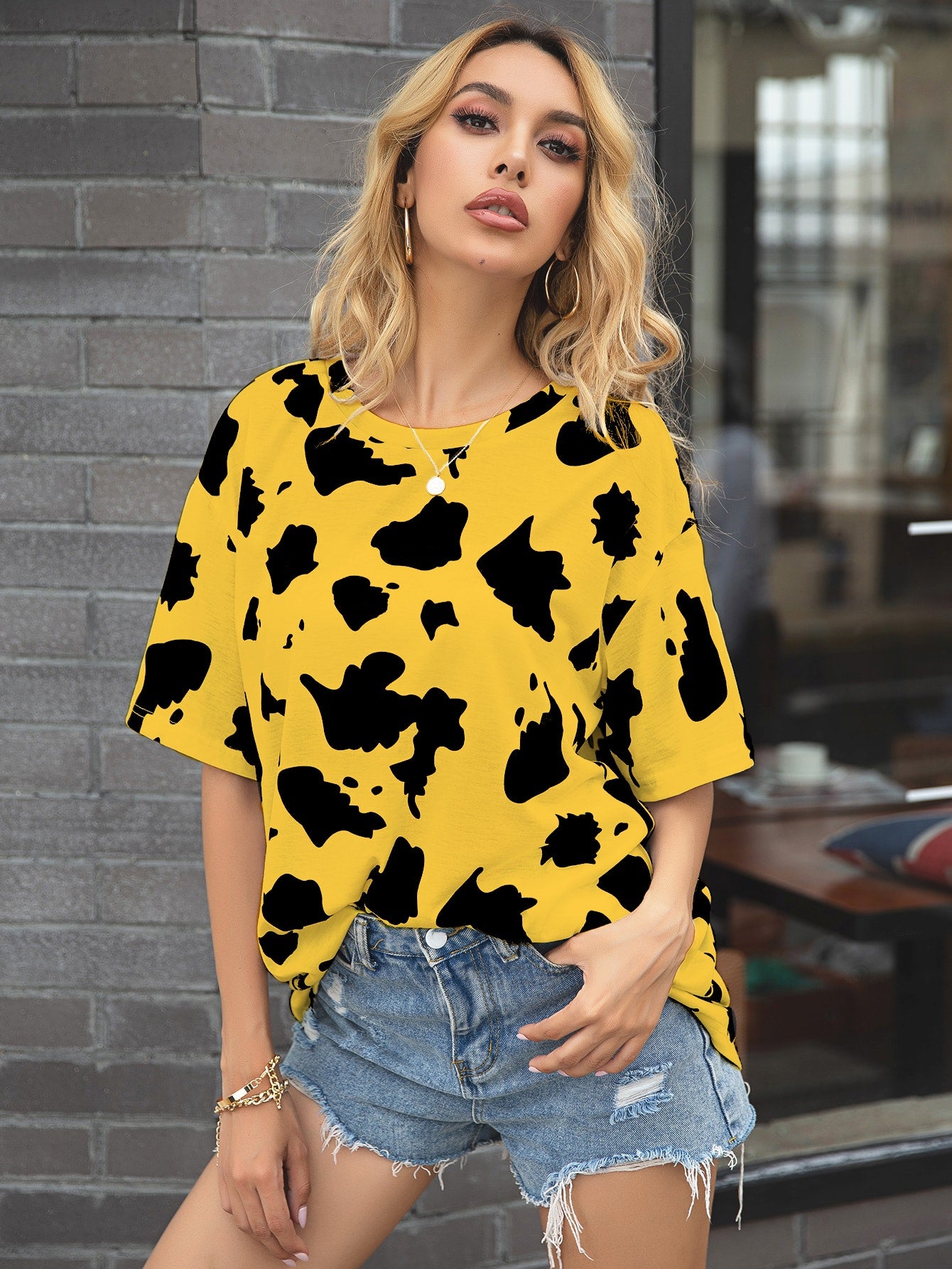 Cow Print Drop Shoulder Tee