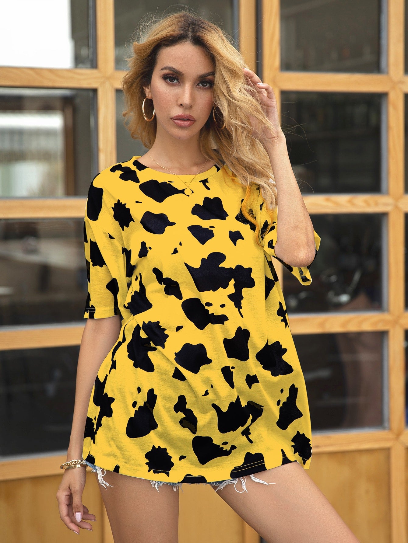 Cow Print Drop Shoulder Tee