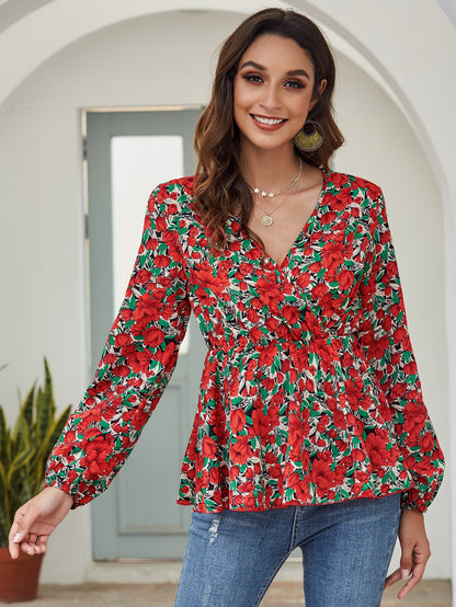 Floral Print Peplum Blouse