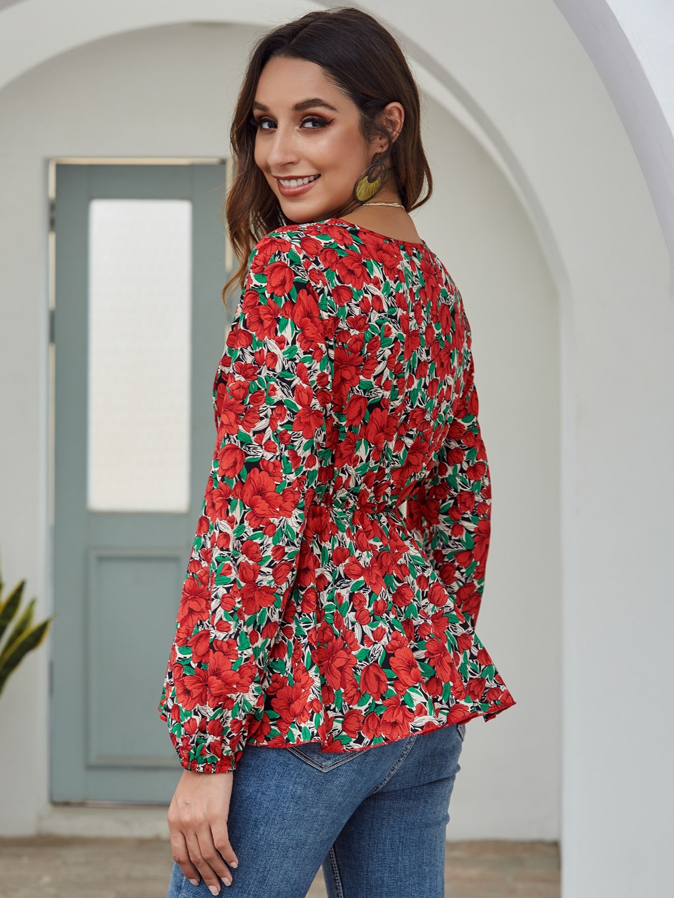 Floral Print Peplum Blouse