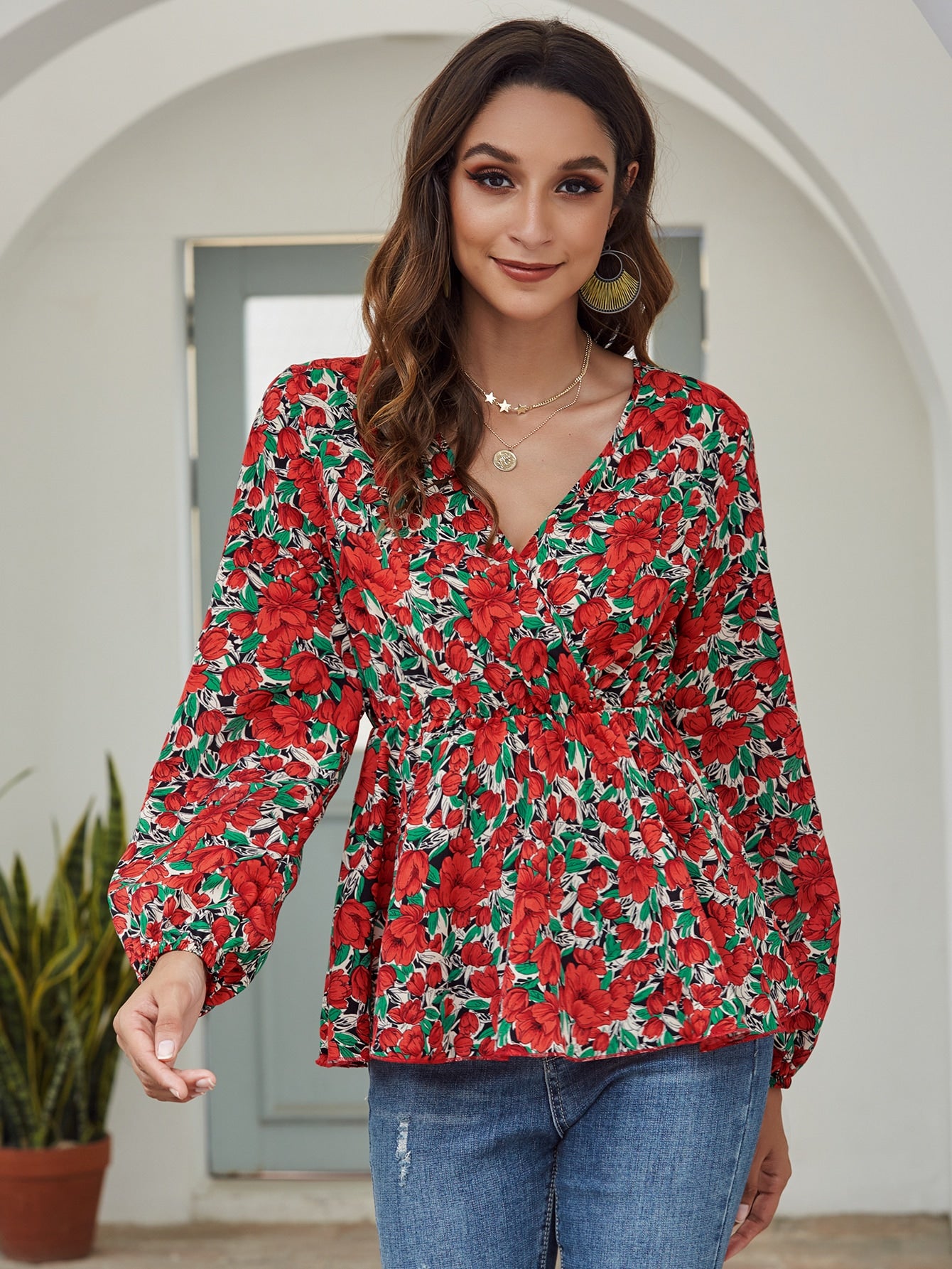 Floral Print Peplum Blouse