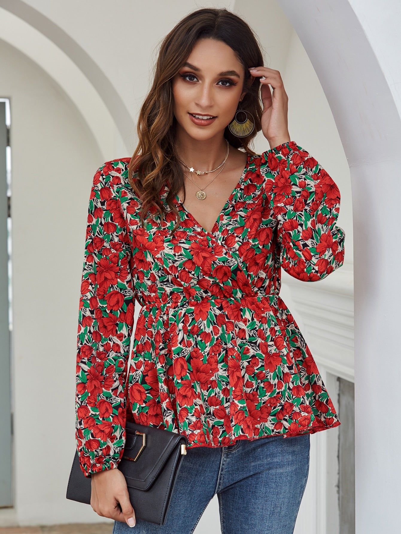 Floral Print Peplum Blouse