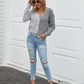 V-neck Button Front Ribbed Knit Cardigan