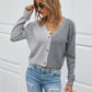 V-neck Button Front Ribbed Knit Cardigan