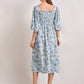 Bell Sleeve Buttoned Front Shirred Bodice Floral Dress