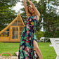 Tropical & Floral Print Slit Hem Dress