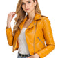 Zip Detail Lapel Neck PU Moto Jacket