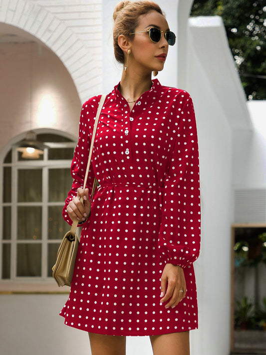 Polka Dot Belted Shirt Dress