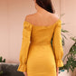 Bardot Shirred Flounce Sleeve Bodycon Dress