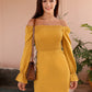 Bardot Shirred Flounce Sleeve Bodycon Dress